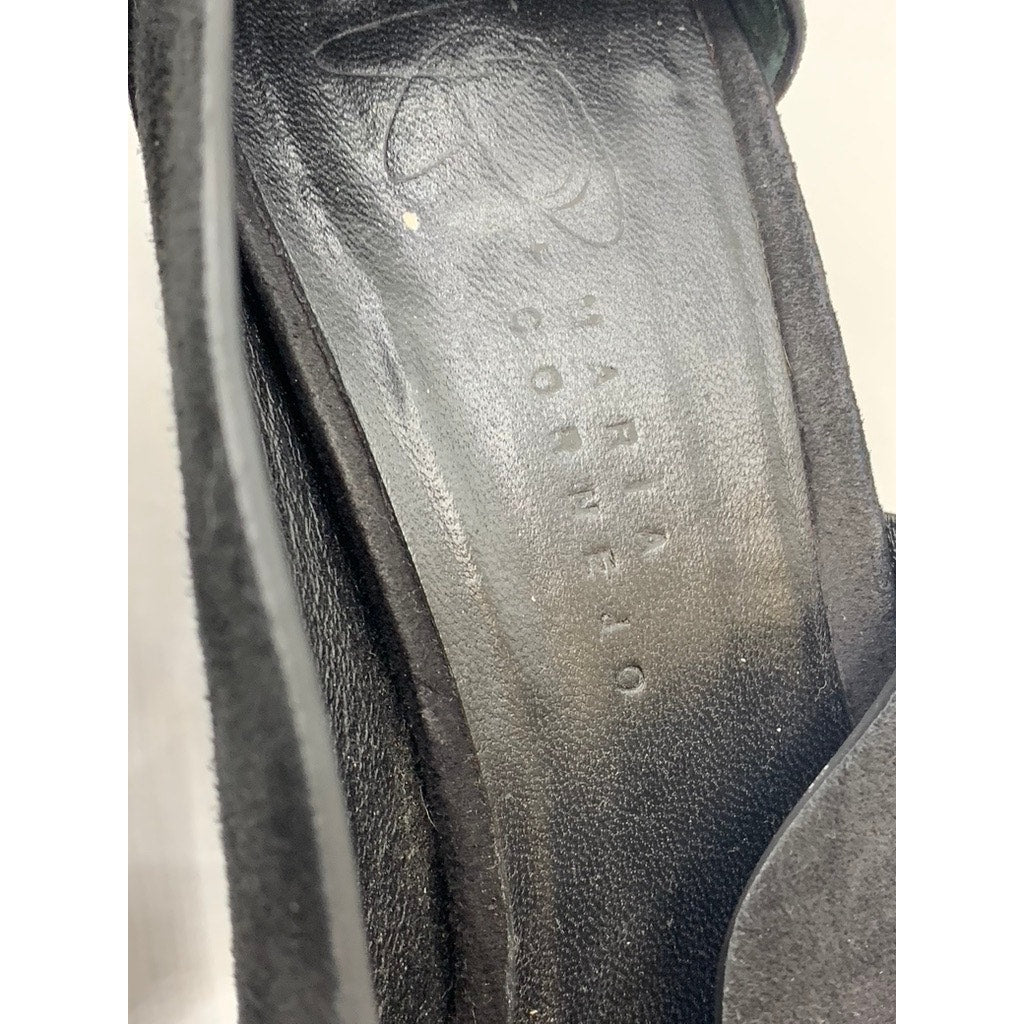ZERO + MARIA CORNEJO Women's Black Leather Ankle Strap Heeled Sandals SZ 40(9)