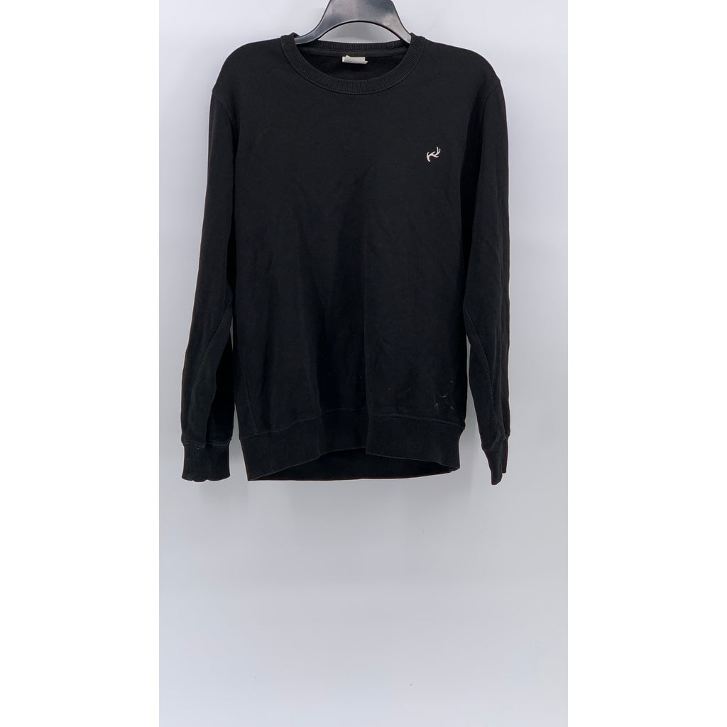ASCOLOUR Men's Black Crewneck Embroidered Antler Classic Pullover Sweatshirt SZS