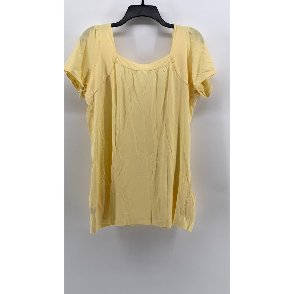 DEREK HEART PLUS Women's Yellow Crochet Trim Short Sleeve Top SZ 1X