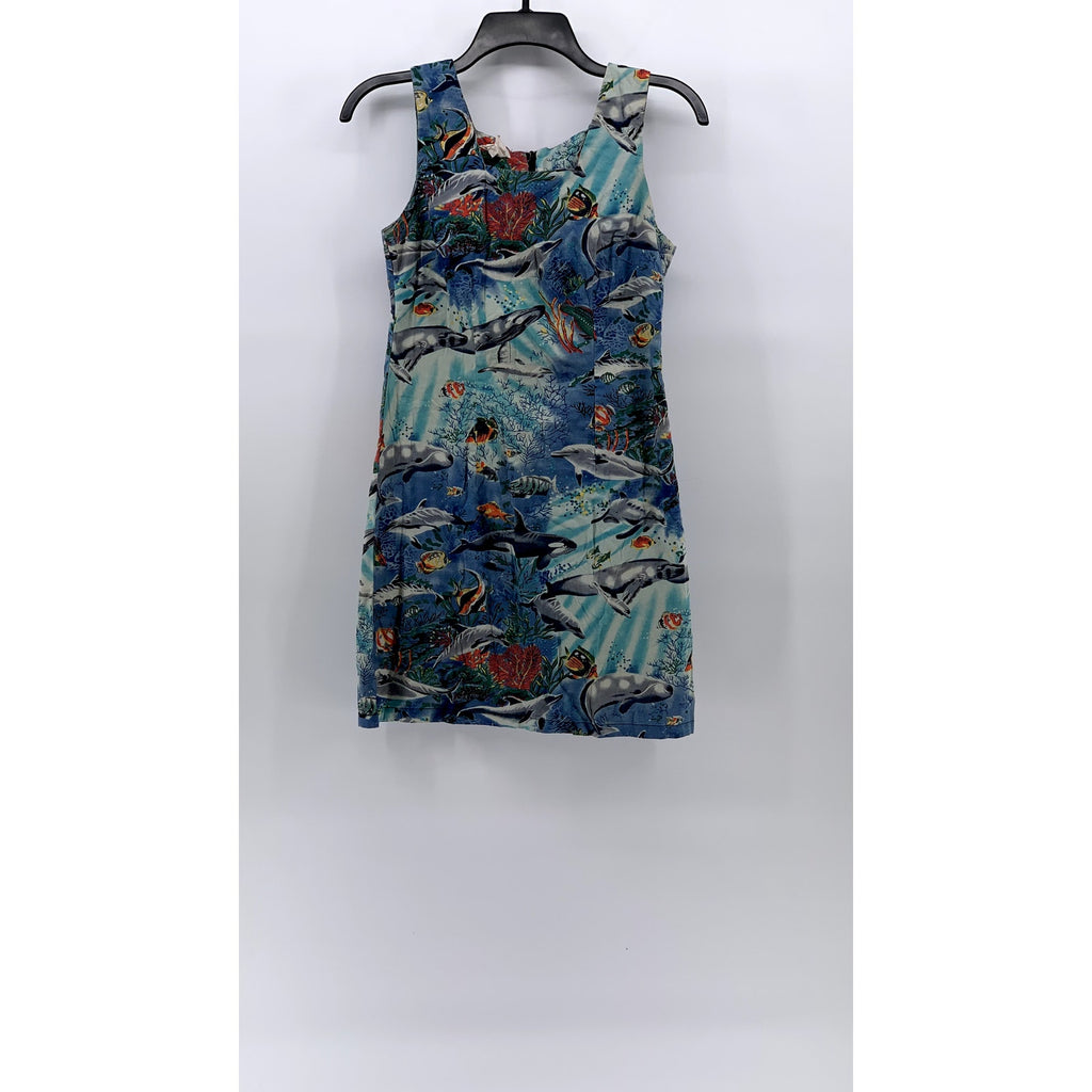 SHANNON MARIE Women's Vintage 70's Blue Sealife Square-Neck Mini Dress SZ S