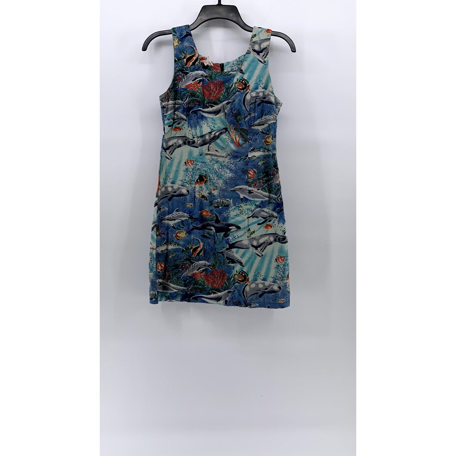 SHANNON MARIE Women's Vintage 70's Blue Sealife Square-Neck Mini Dress SZ S