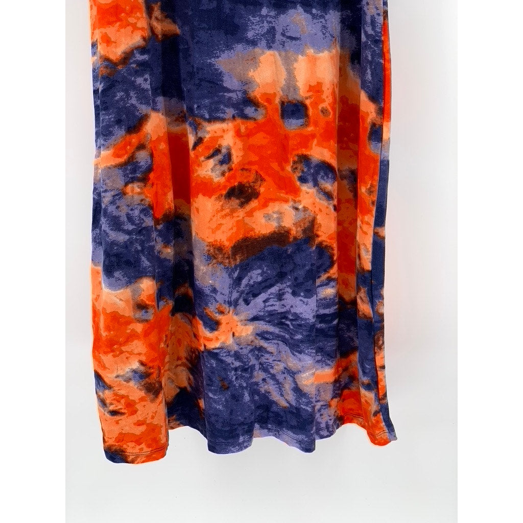 LOVE UNIVERSITY Women's Orange-Blue Tie-Dye V-Neck Tank Maxi Dress SZ M