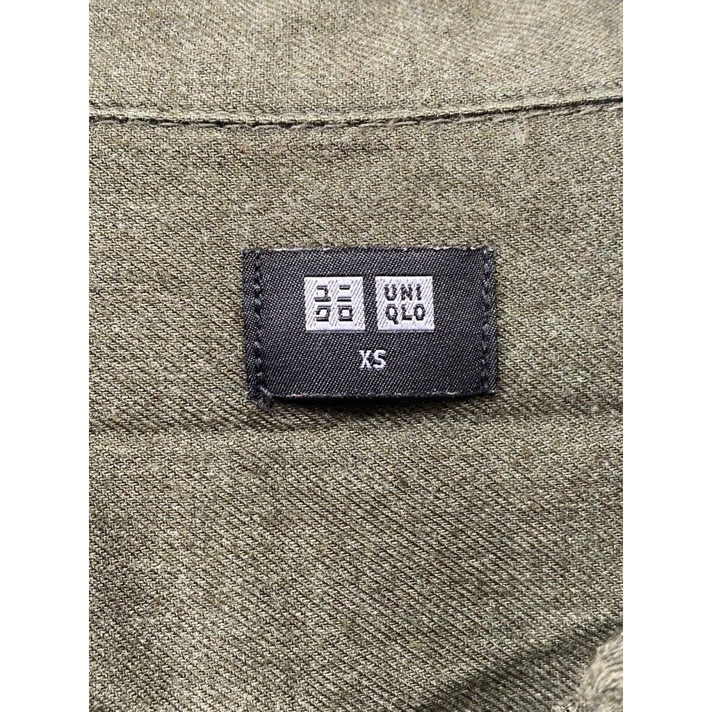 UNIQLO Women's Olive Green Soft Brushed Button-Up Long Sleeve Top SZ XS