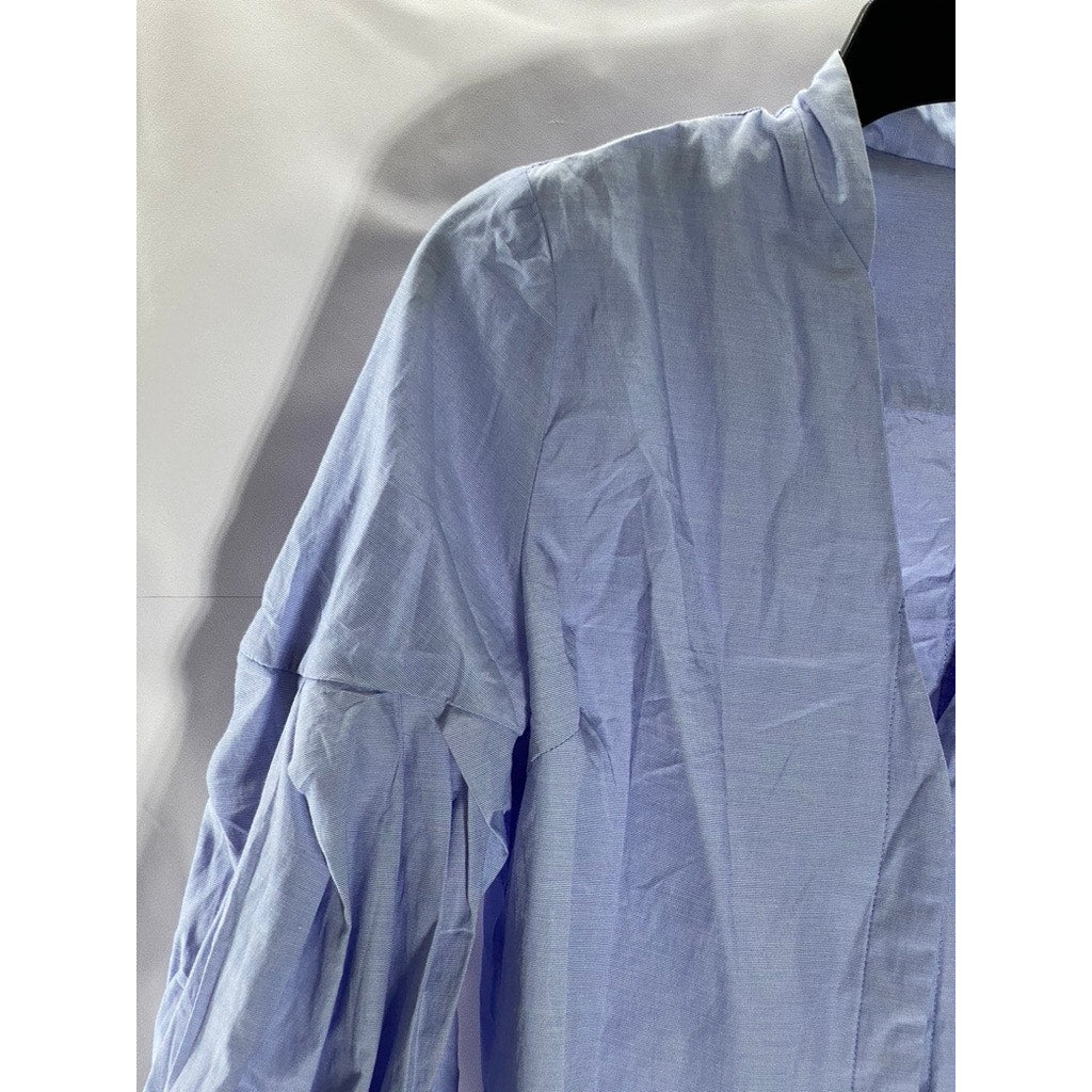 STELEN Women's Light Blue V-Neck Button-Up Balloon Tie Sleeve Top SZ S