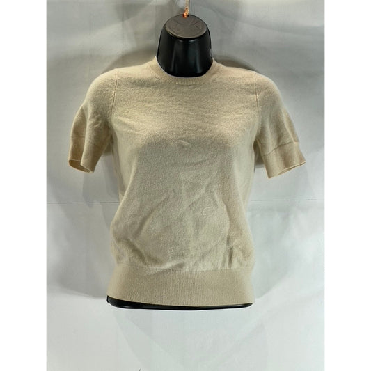 TSE Classic Women's Beige Solid Cashmere Crewneck Short Sleeve Sweater Top SZ S