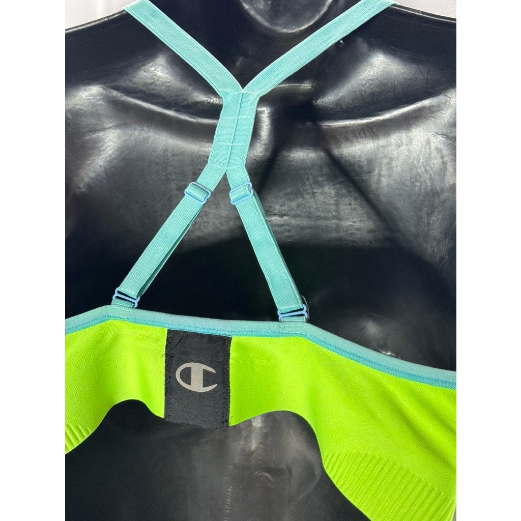 CHAMPION Women's Neon Green Racerback Scoop-Neck Adjustable Strap Sport Bra SZ M