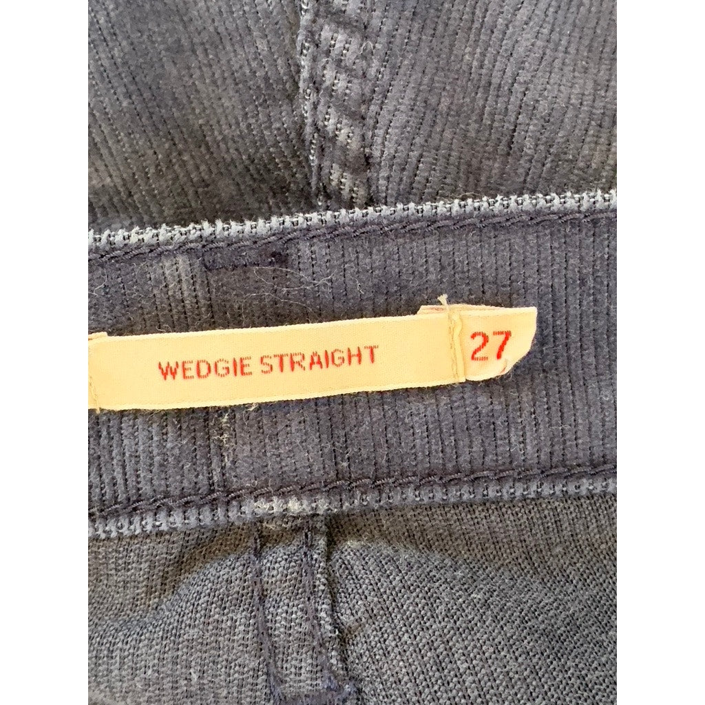 LEVI'S Women's Navy Blue Corduroy Button-Fly Wedgie-Fit Straight-Leg Pant SZ 27