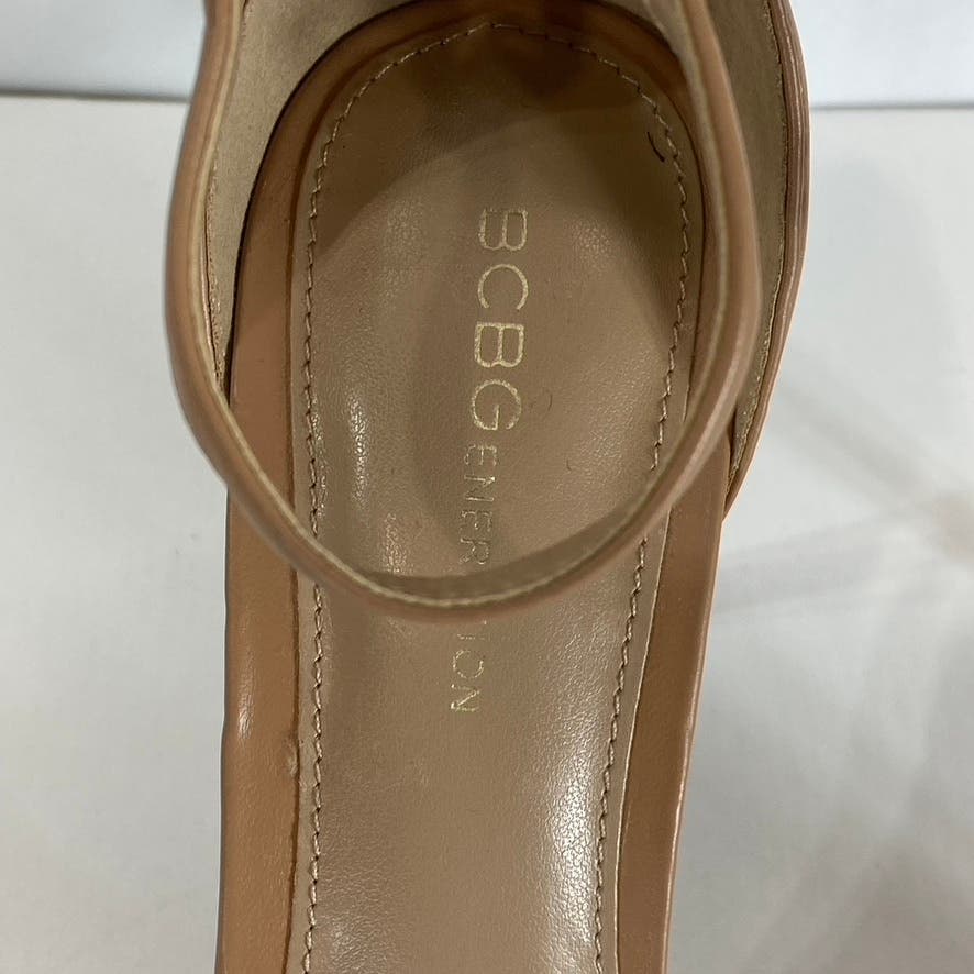 BCBGENERATION Women's Tan Nallah Ankle-Strap Platform Stiletto Sandals SZ 9
