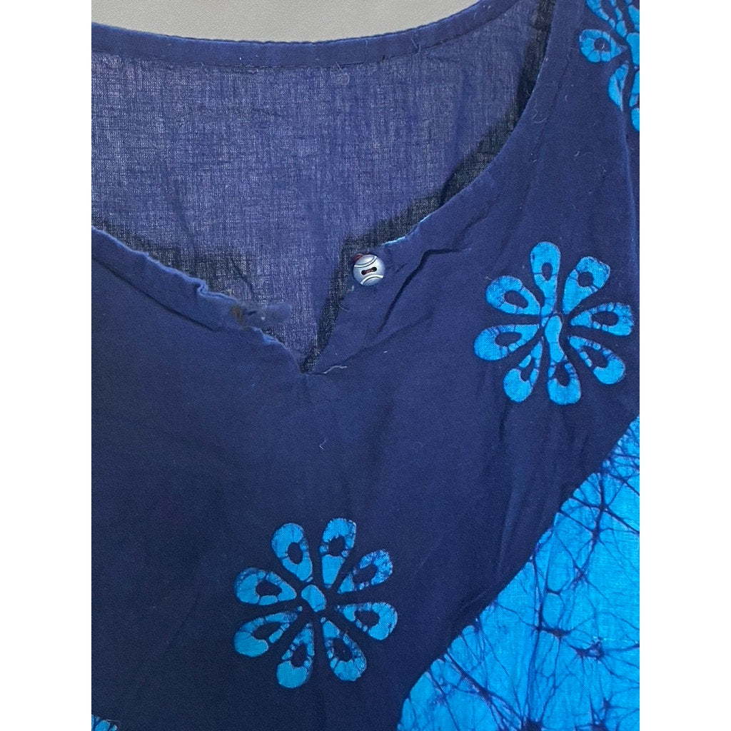 UNBRANDED Women’s Blue Printed Split-Neck Short Sleeve Kimono Overshirt SZ OS