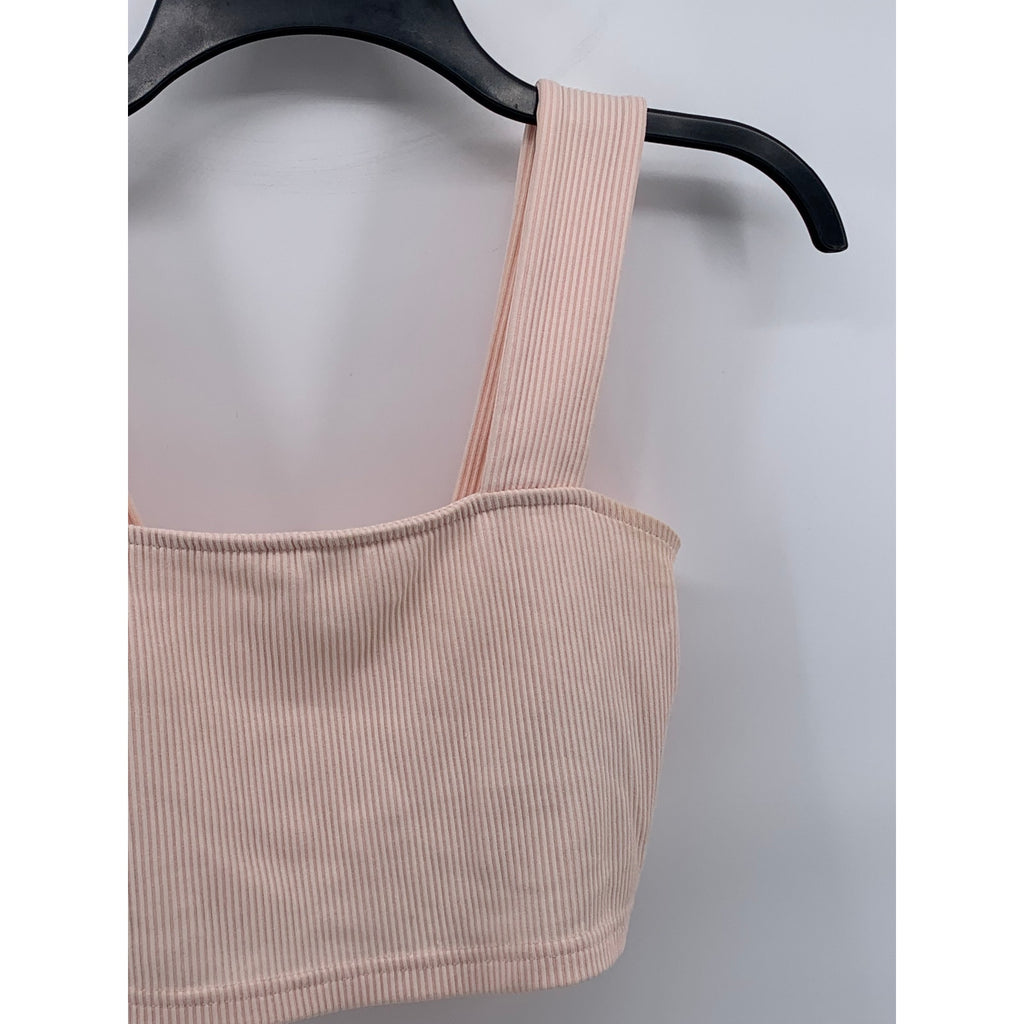 DIVIDED By H&M Women's Light Pink Ribbed Straight-Neck Cropped Tank Top SZ S