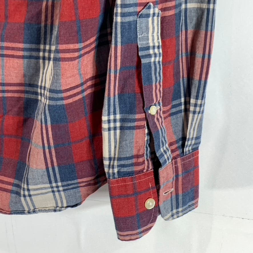 J.CREW Men's Red/Navy Plaid Cotton Slim-Fit Button-Up Long Sleeve Shirt SZ M