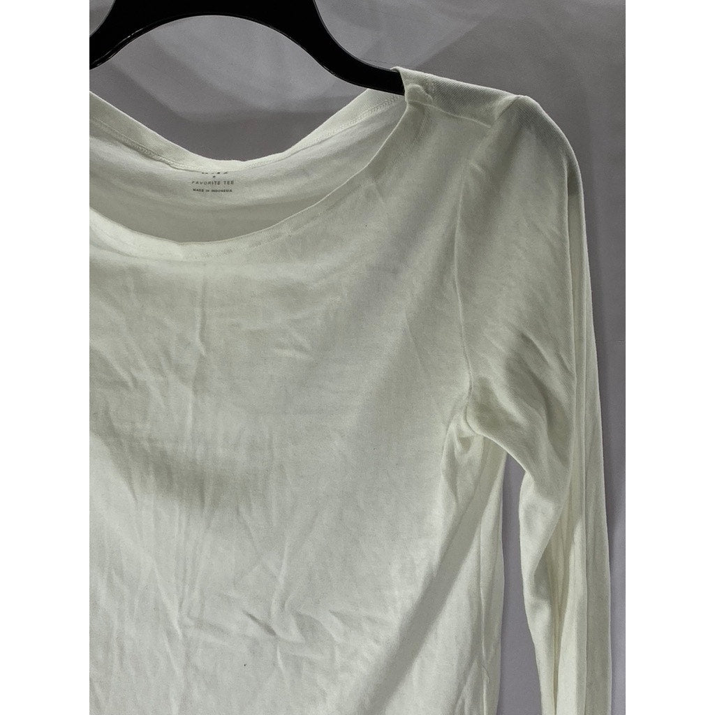 GAP Women's White Solid Boatneck Long Sleeve Favorite Tee SZ S