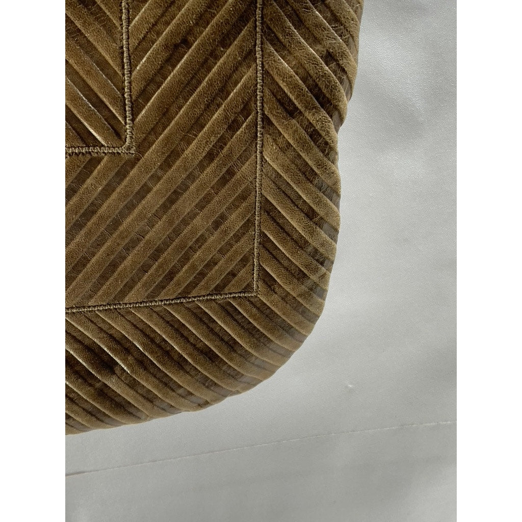 REVA Women's Brown Ribbed Faux Leather Round Cross Body Bag