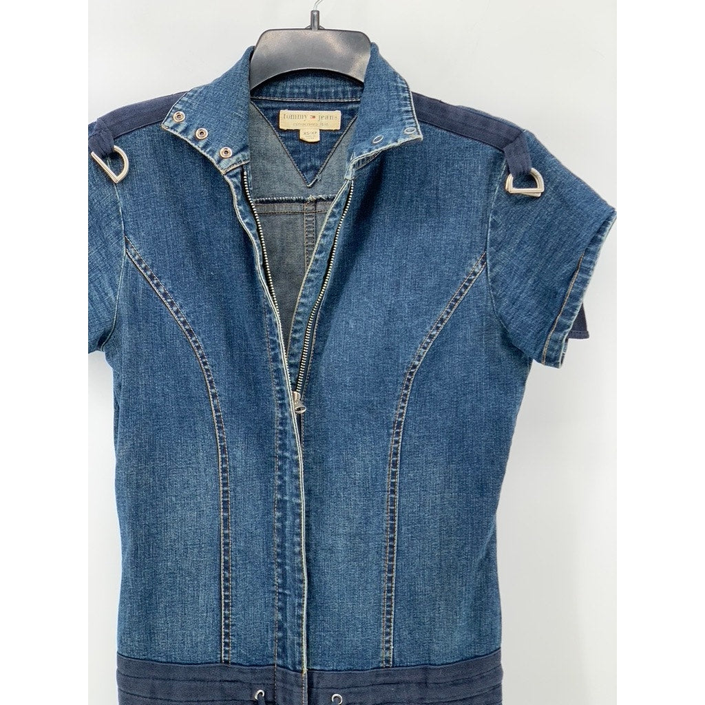 TOMMY JEANS Women’s Blue Denim Cargo Straight-Leg Jumpsuit SZ XS