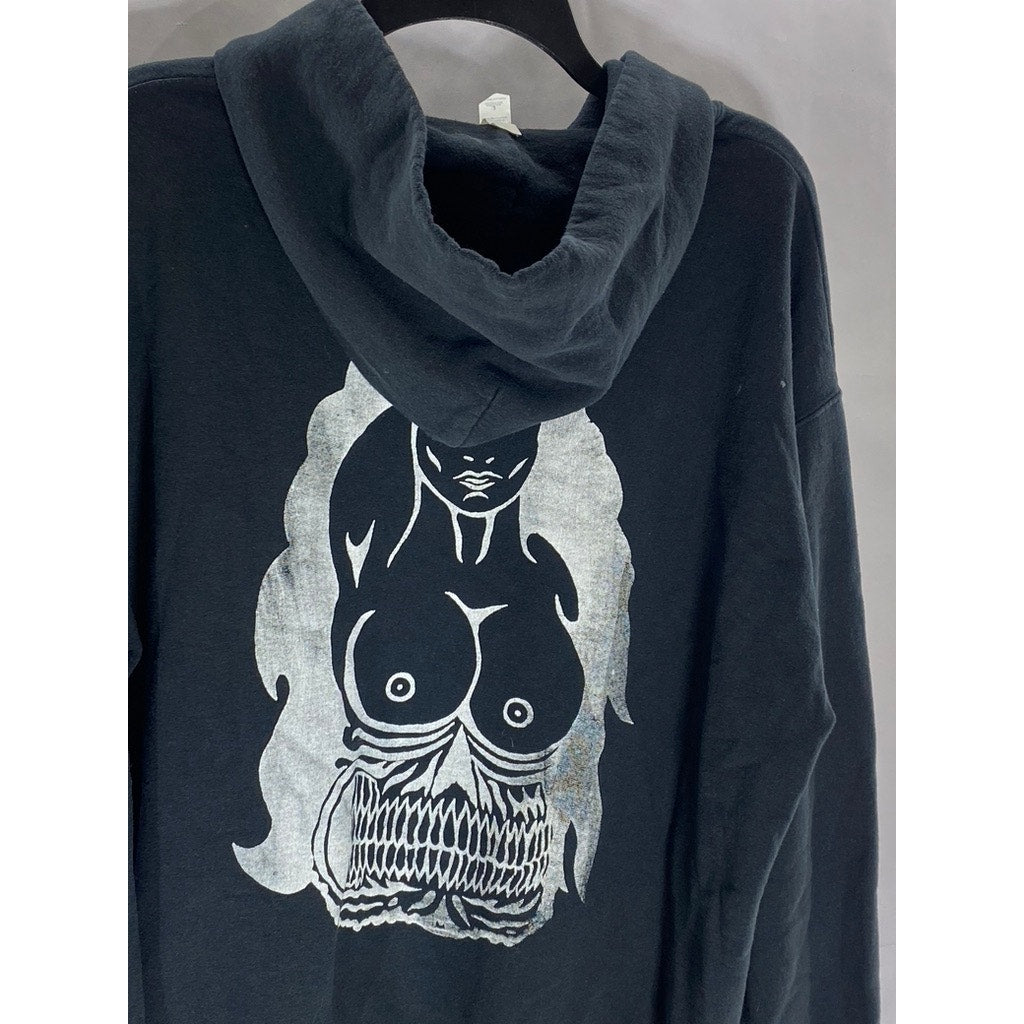 JERZEES NUBLEND Men’s Black-White Graphic Long Sleeve Pullover Hoodie SZ L