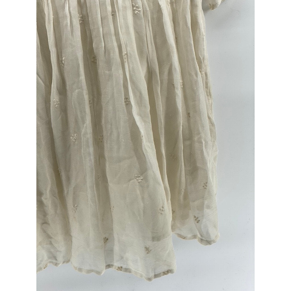 MAJE Women's Beige Floral Lace Crewneck Long Sleeve A-Line Mini Dress SZ 2