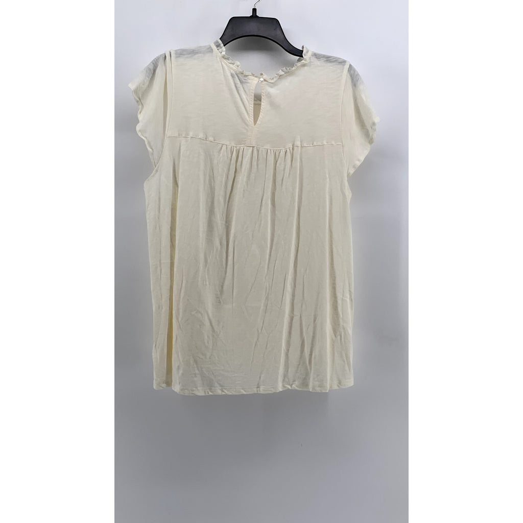 ELLA MOSS Women's Cream Lace Ruffle Trim Short Sleeve Top SZ XL