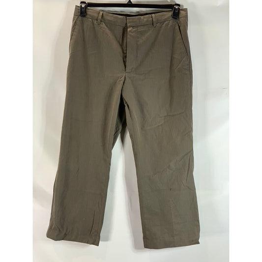 BANANA REPUBLIC Men's Brown Pinstripe Slim-Fit Non-Iron Flat Front Pant SZ 36X30