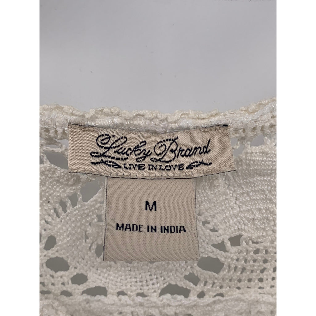 LUCKY BRAND Women's Ivory Knit Boho Ribbon V-Neck Tunic Top SZ M