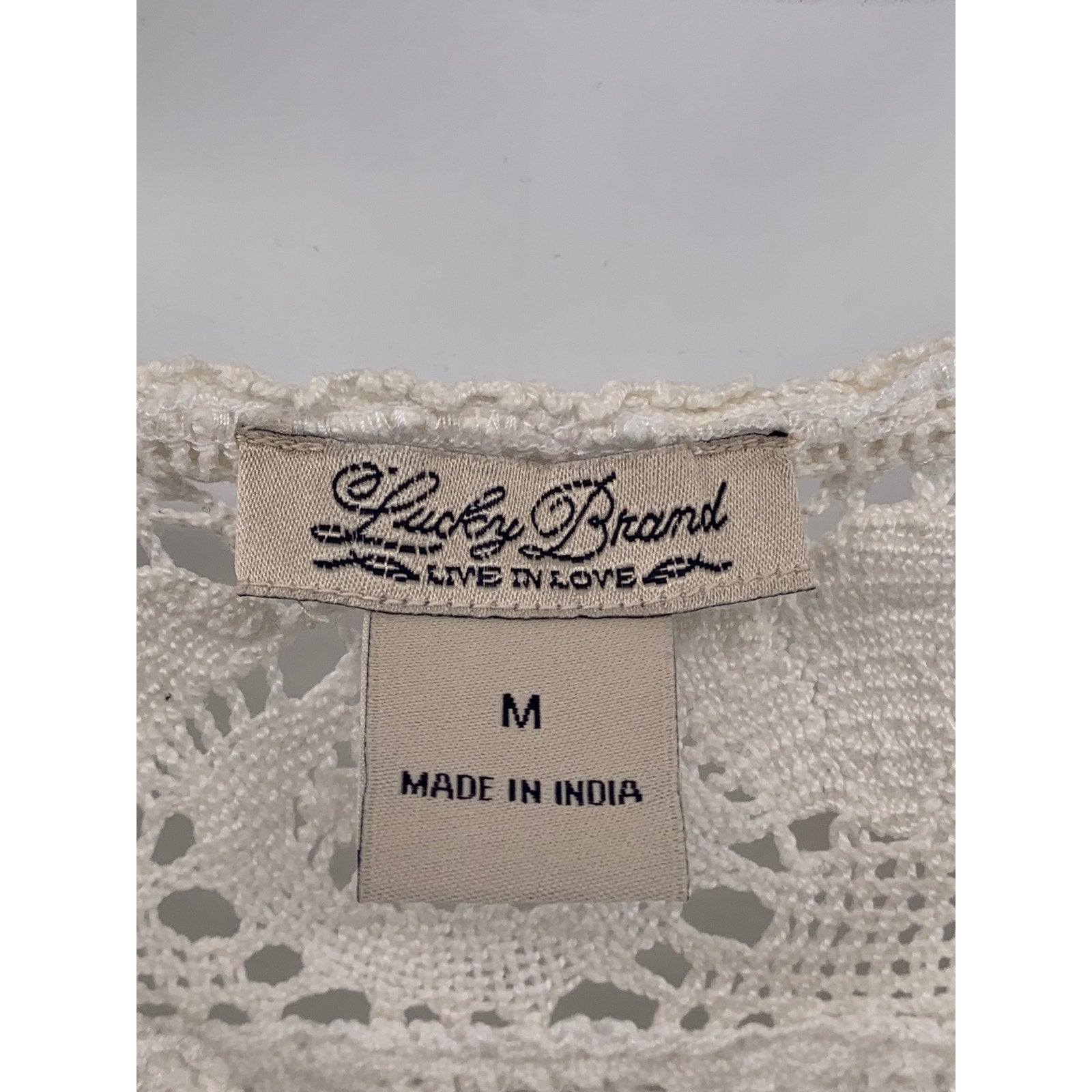 LUCKY BRAND Women's Ivory Knit Boho Ribbon V-Neck Tunic Top SZ M