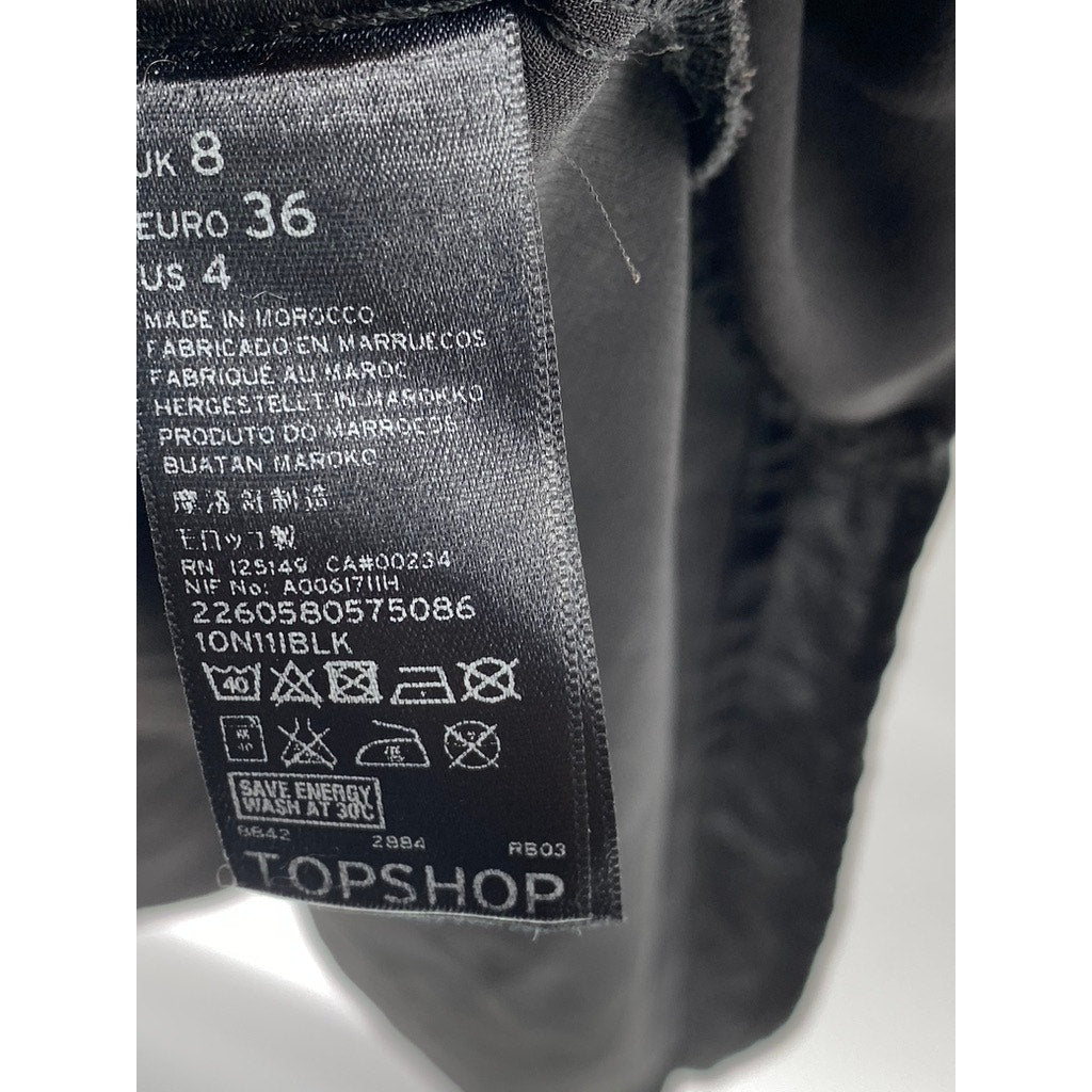 TOPSHOP Women's Black V-Neck Short Sleeve Surplice Tunic Dress SZ 4