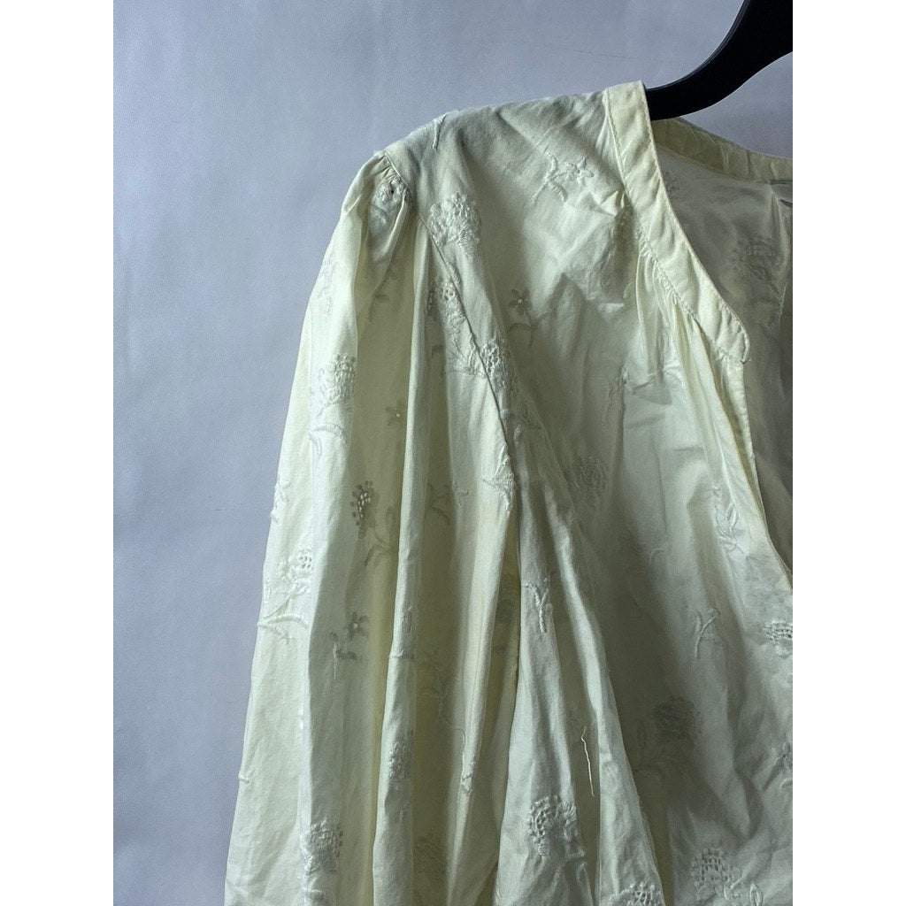 JOIE Women's White Embroidered Floral Faux-Pearl Button-Up Long Sleeve Top SZ S