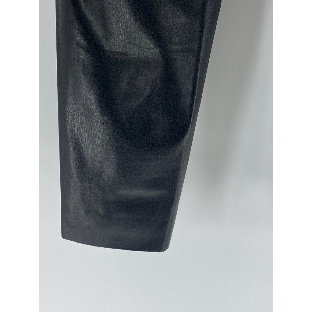 ZARA Women's Black Faux Leather High-Rise Pull-On Ankle Pants SZ L