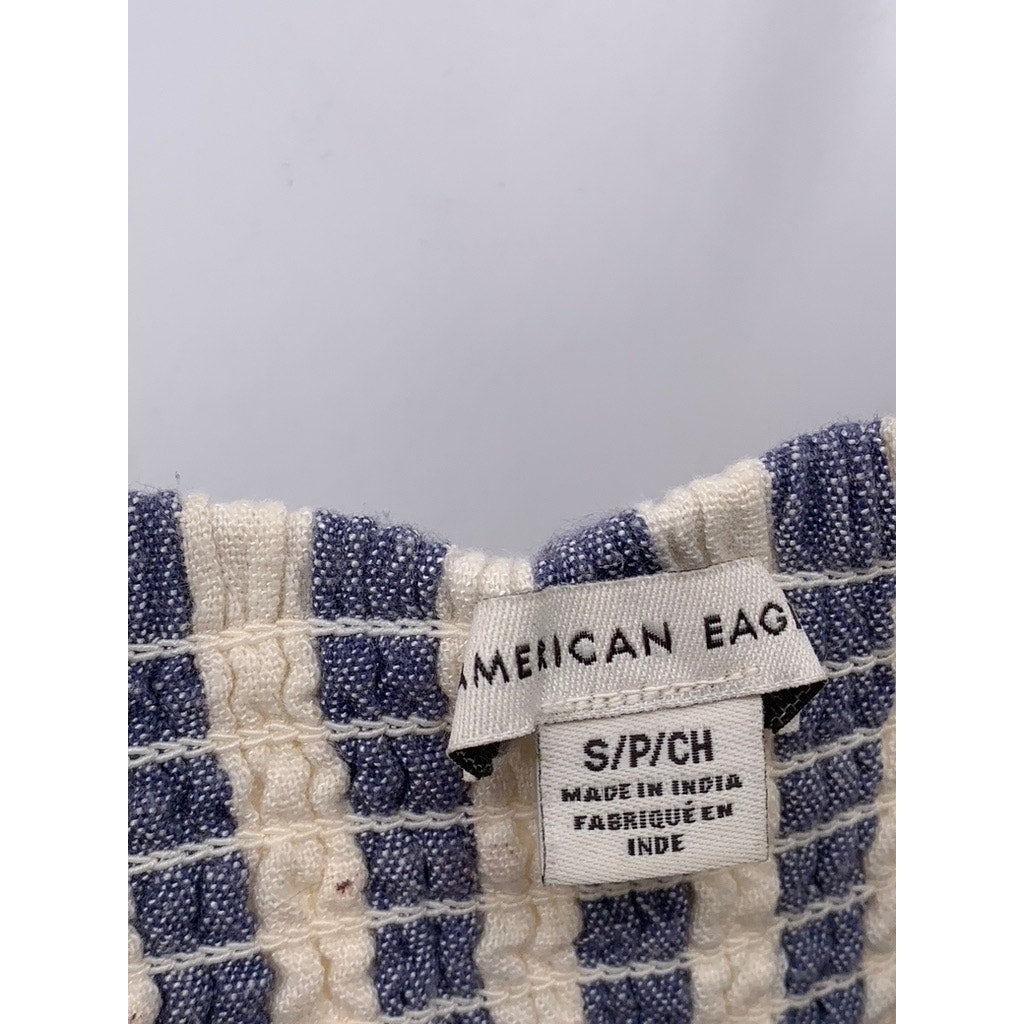 AMERICAN EAGLE Women's White-Blue Striped One-Piece Jumpsuit SZ S