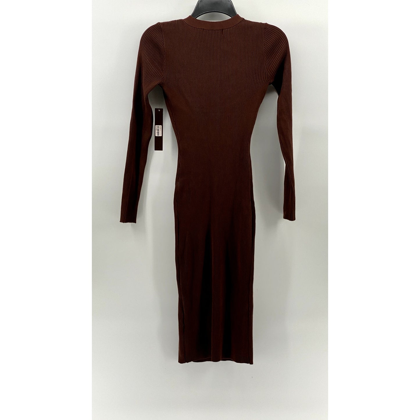 ALMOST FAMOUS Women's Brown Ribbed Henley Long Sleeve Bodycon Midi Dress SZ S
