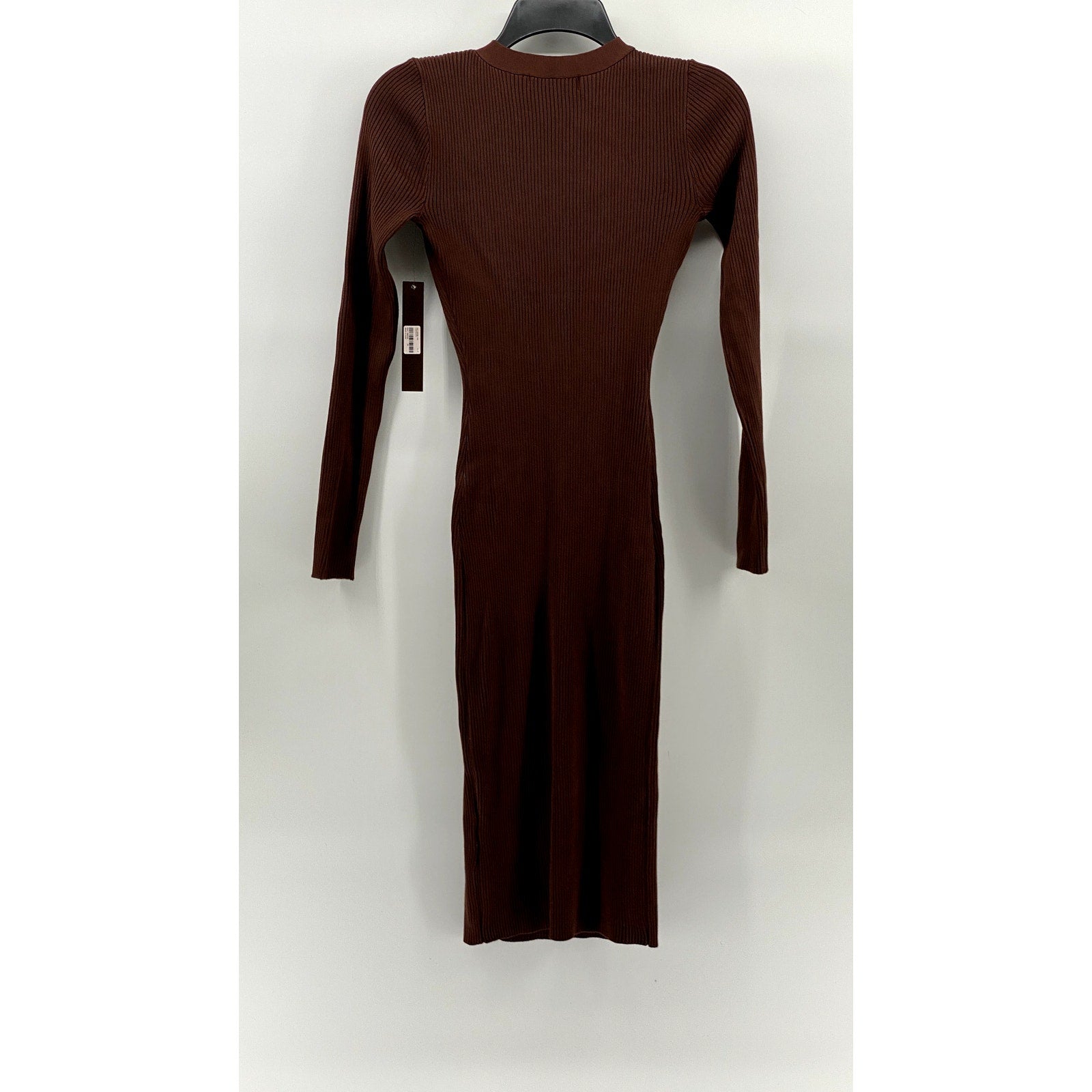 ALMOST FAMOUS Women's Brown Ribbed Henley Long Sleeve Bodycon Midi Dress SZ S