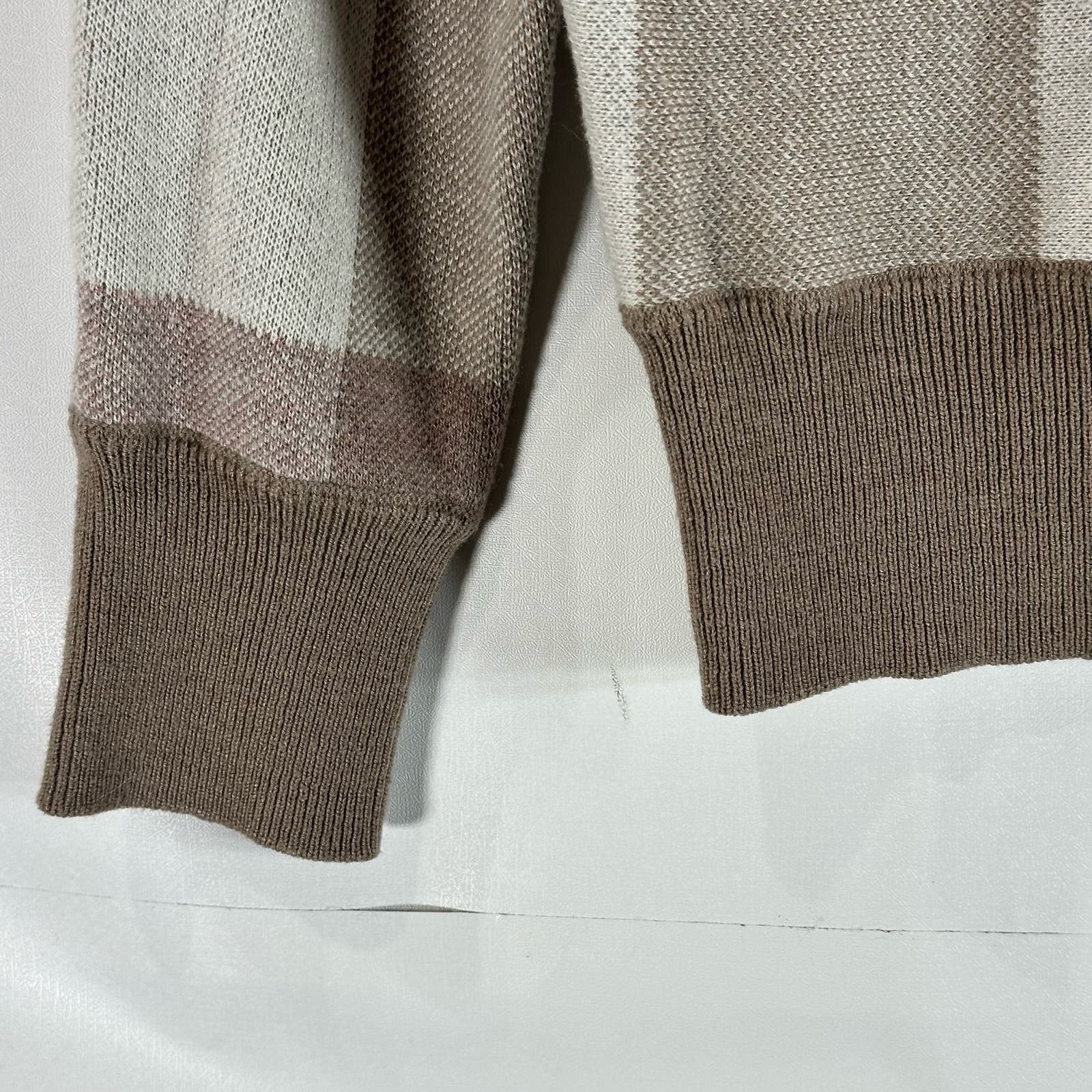 CYNTHIA ROWLEY Women's Brown/Beige Plaid Bateau Pullover Sweater SZ M