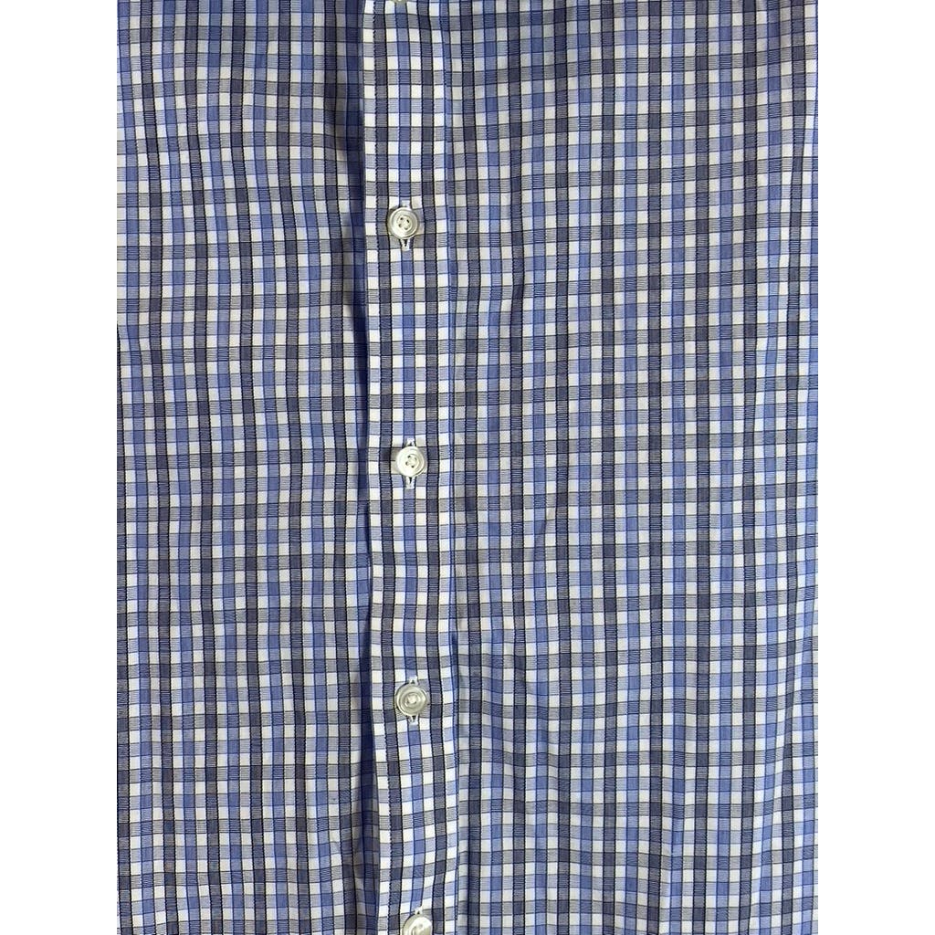 UNTUCKIT Men's Blue Micro Check Wrinkle-Free Short Sleeve Button-Up Shirt SZ L