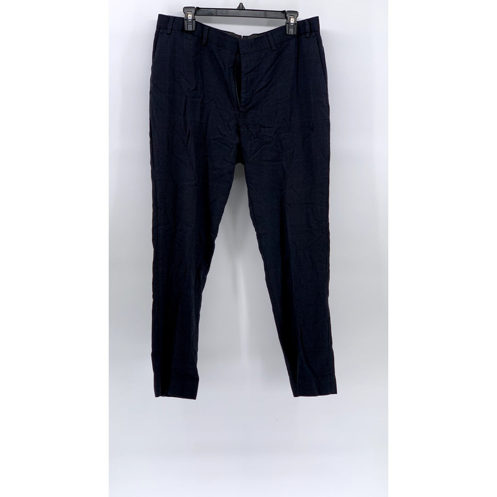 UNBRANDED Men's Blue Textured Windowpane Straight-Leg Regular Fit Pant SZ 36