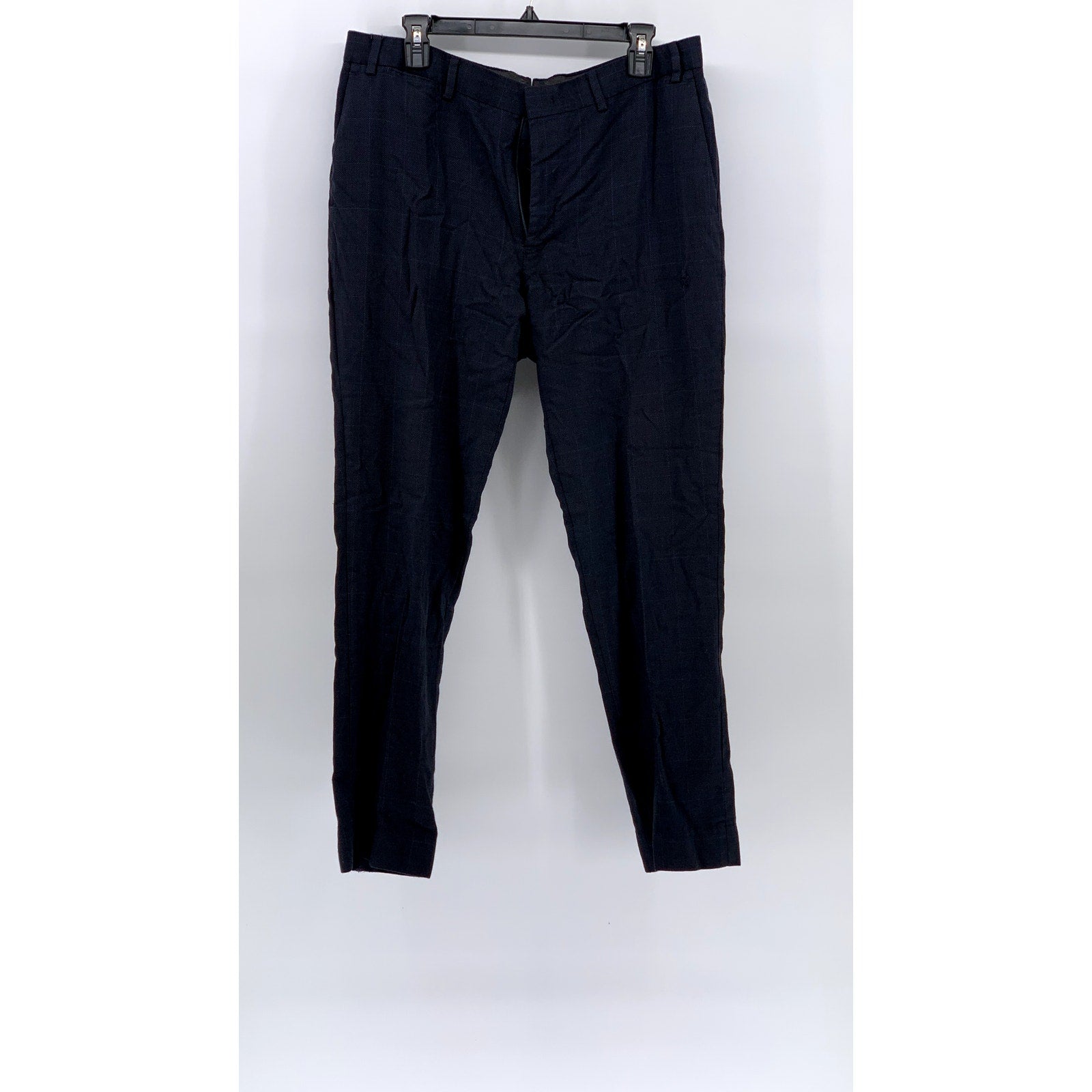UNBRANDED Men's Blue Textured Windowpane Straight-Leg Regular Fit Pant SZ 36