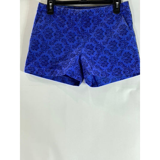 CYNTHIA ROWLEY Women's Royal Blue/Black Damask Print Chino Shorts SZ 2