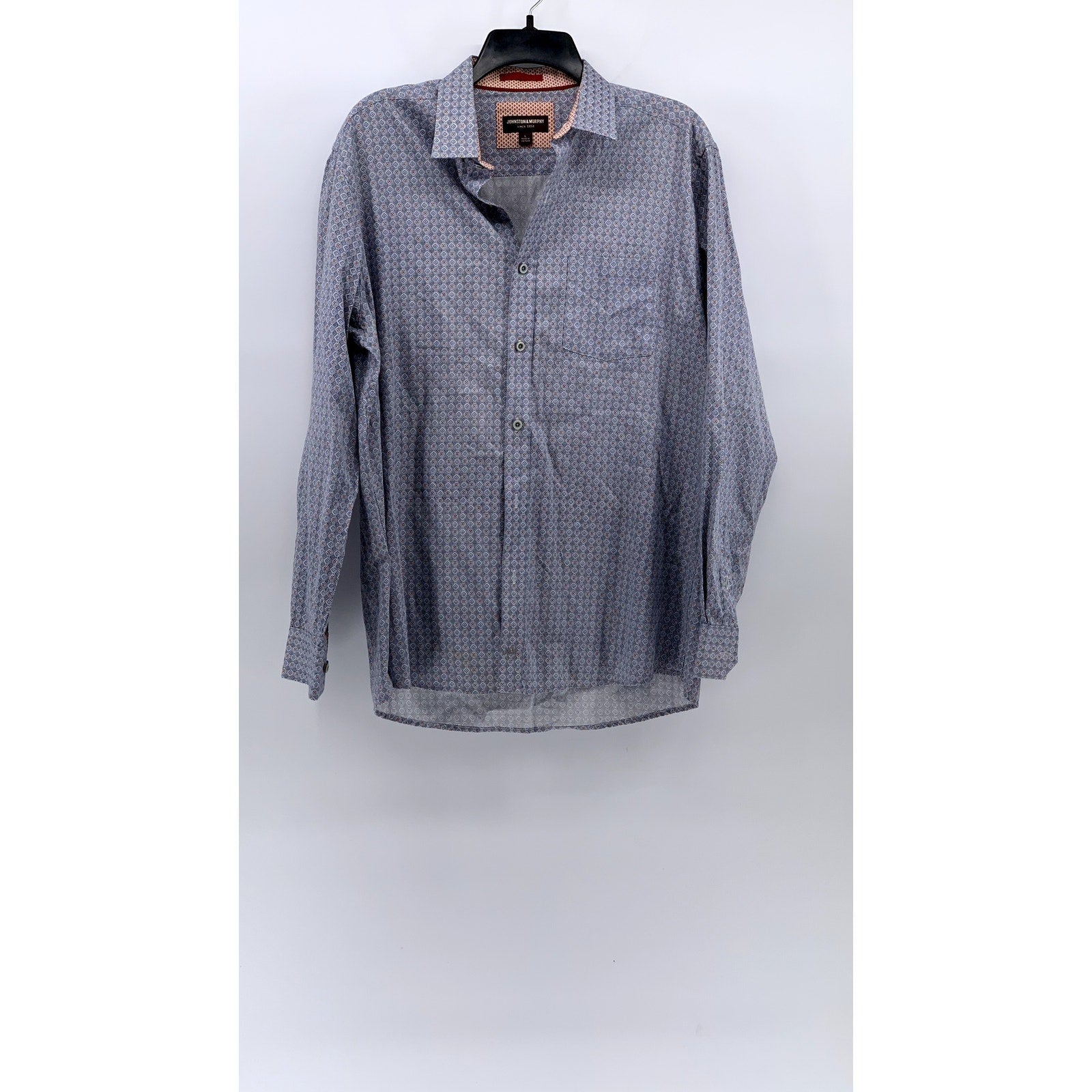 JOHNSTON & MURPHY Men's Blue Printed Button-Up Regular-Fit Long Sleeve Shirt SZL