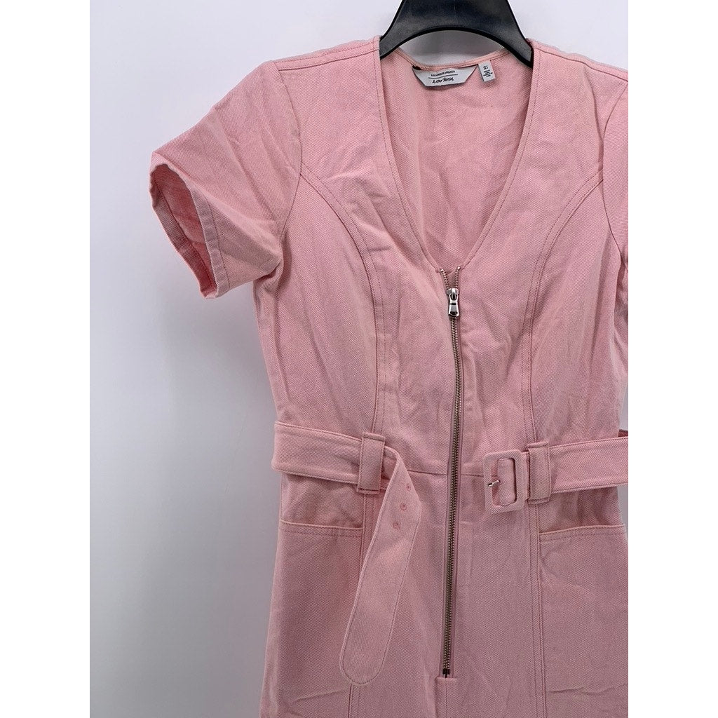 & OTHER STORIES Women's Light Pink Half-Zip Belted Short Sleeve Jumpsuit SZ 4