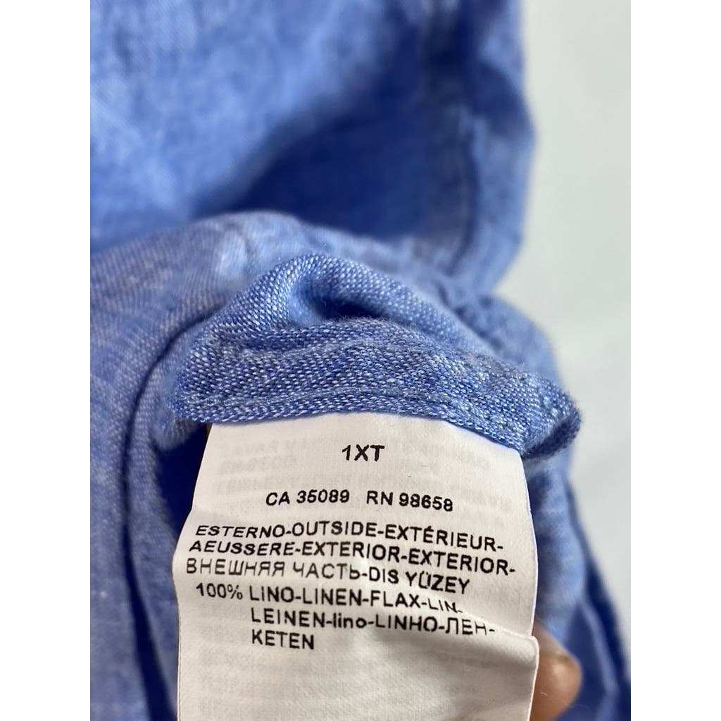 PAUL & SHARK YACHTING Men's Tall Blue Linen Button-Up Short Sleeve Shirt SZ 1XT