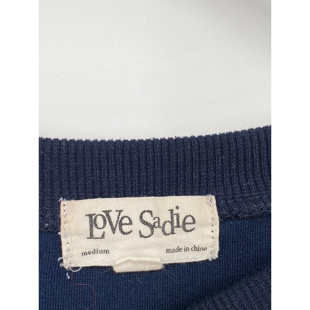 LOVE SADIE Women's Blue Crushed Velvet Crewneck Long Sleeve Pullover Sweater SZM