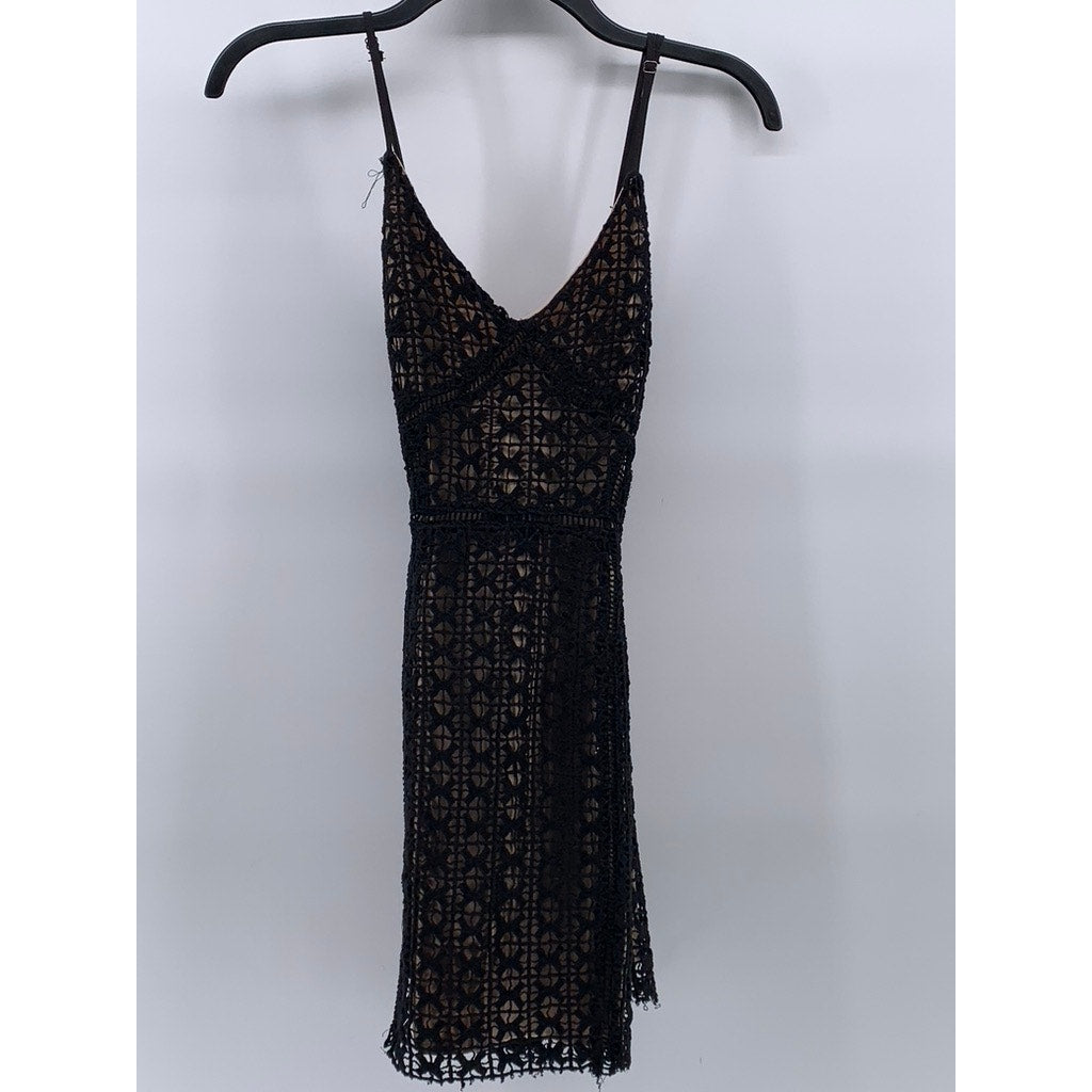 J.O.A LOS ANGELES Women's Black-Beige Spaghetti Strap V-Neck Crochet Dress SZ XS