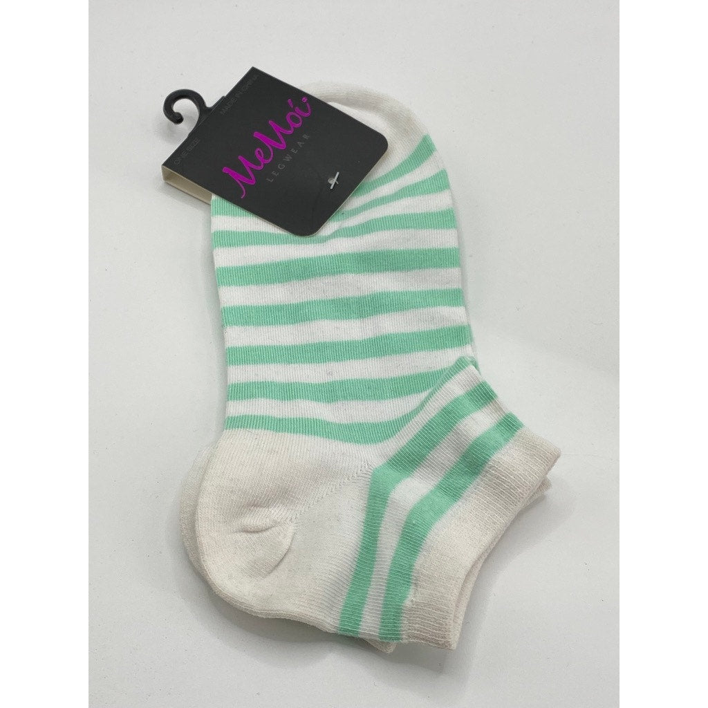 MEMOI Women's White-Green Classic Stripe Low Cut Socks SZ OS