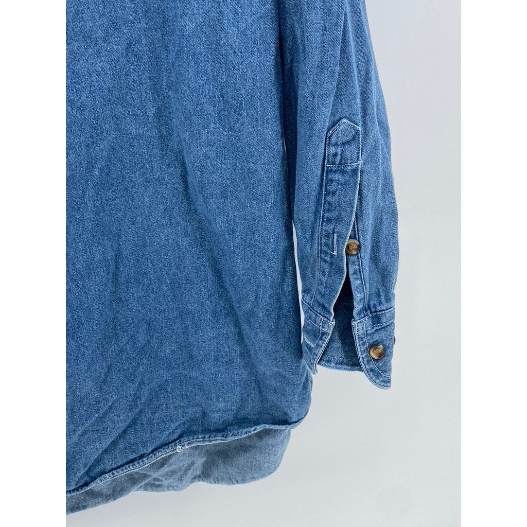 OUTRIGGER Men's Vintage Blue Denim Button-Up Long Sleeve Shirt SZ 2XL