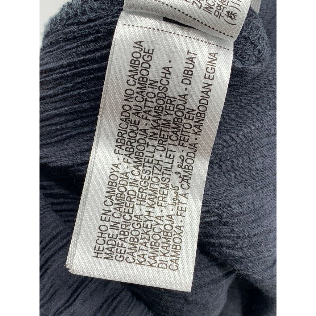 ZARA Women's Navy Crinkled Relaxed-Fit Straight-Leg Pull-On Drawstring Pant SZXS