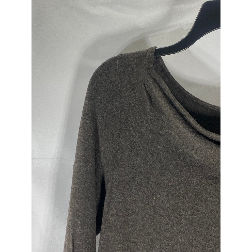 EILEEN FISHER Women's Dark Gray Cowl-Neck Long Sleeve Pullover Knee Dress SZ S