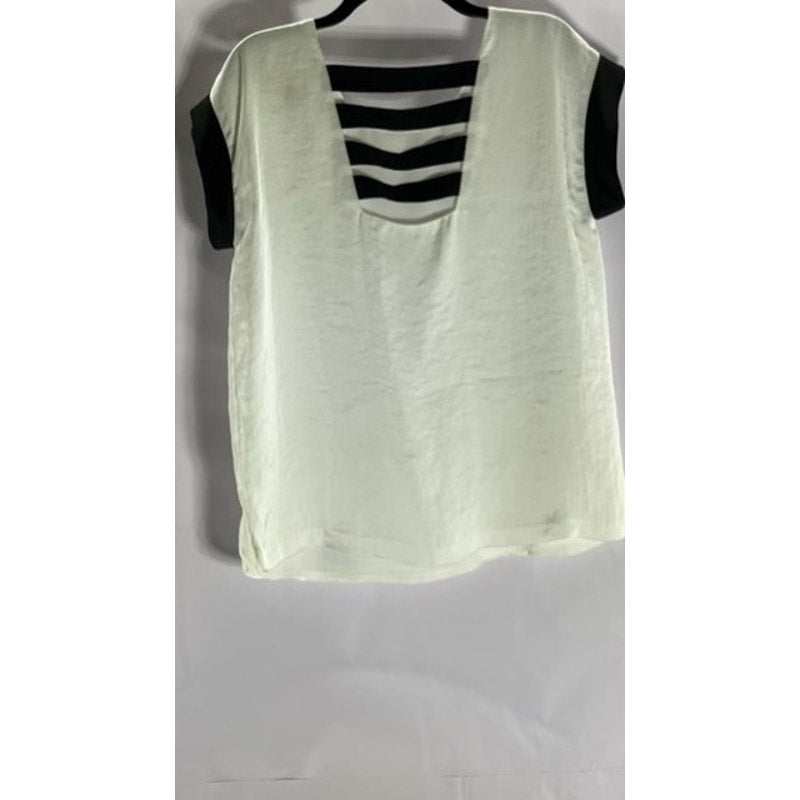 MICHAEL MICHAEL KORS Women's Cream/Black Four-Strap Back Scoop-Neck Top SZ 10