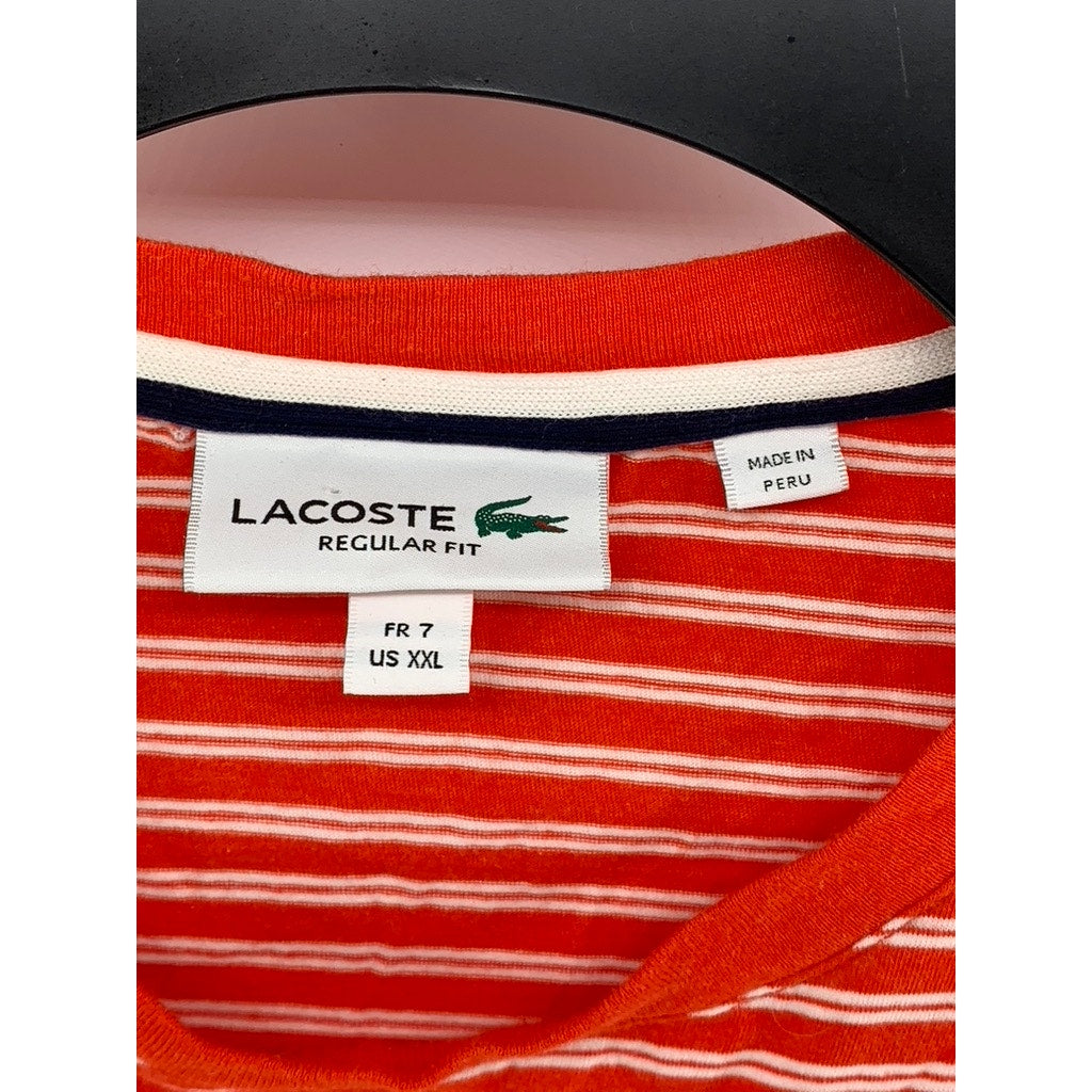 LACOSTE Men's Red-Orange Striped Regular Fit Short Sleeve Shirt SZ XXL