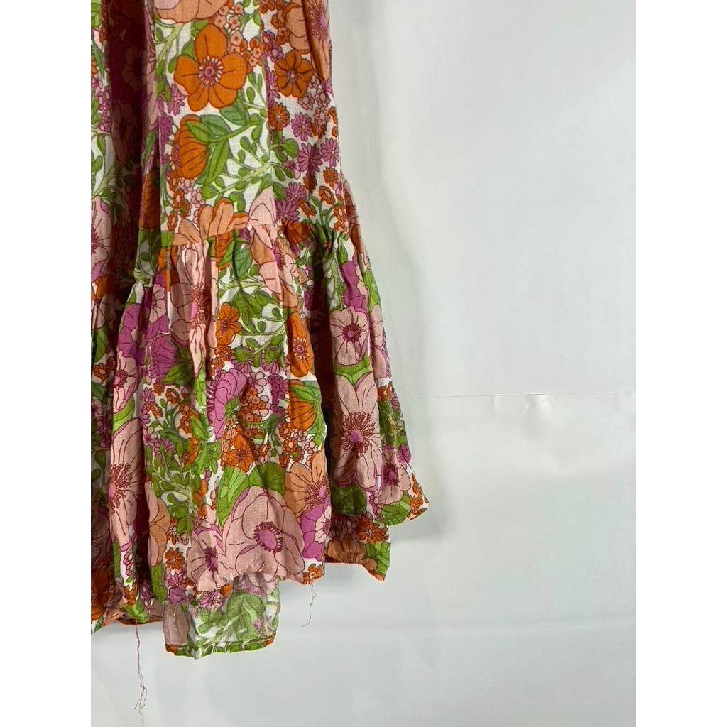 RACHEL ZOE Women's Green/Pink Floral Print Ruffle Belted Mini Dress SZ S