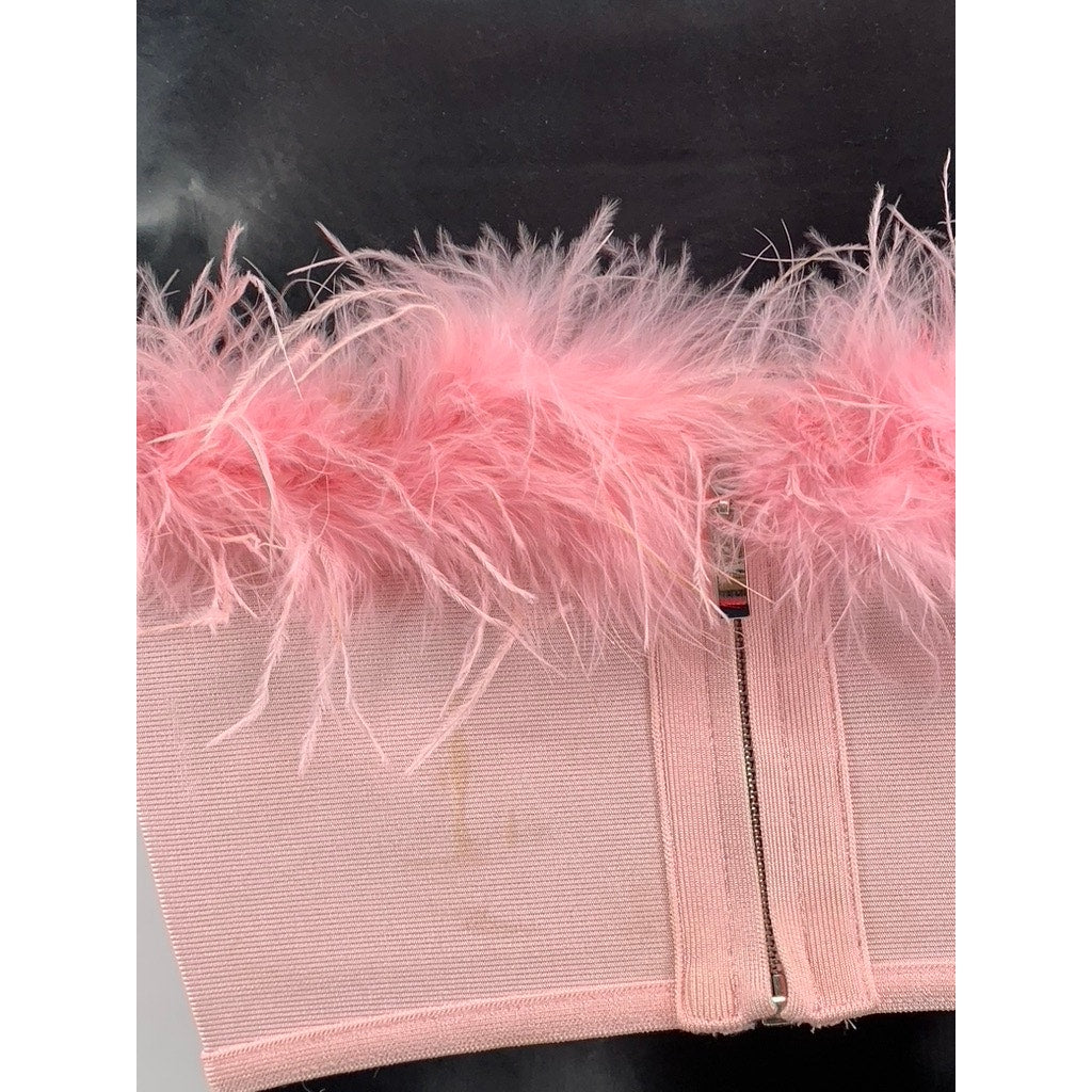 SUPERDOWN Women's Light Pink Ramona Furry Strapless Coquette Crop Top SZ XS