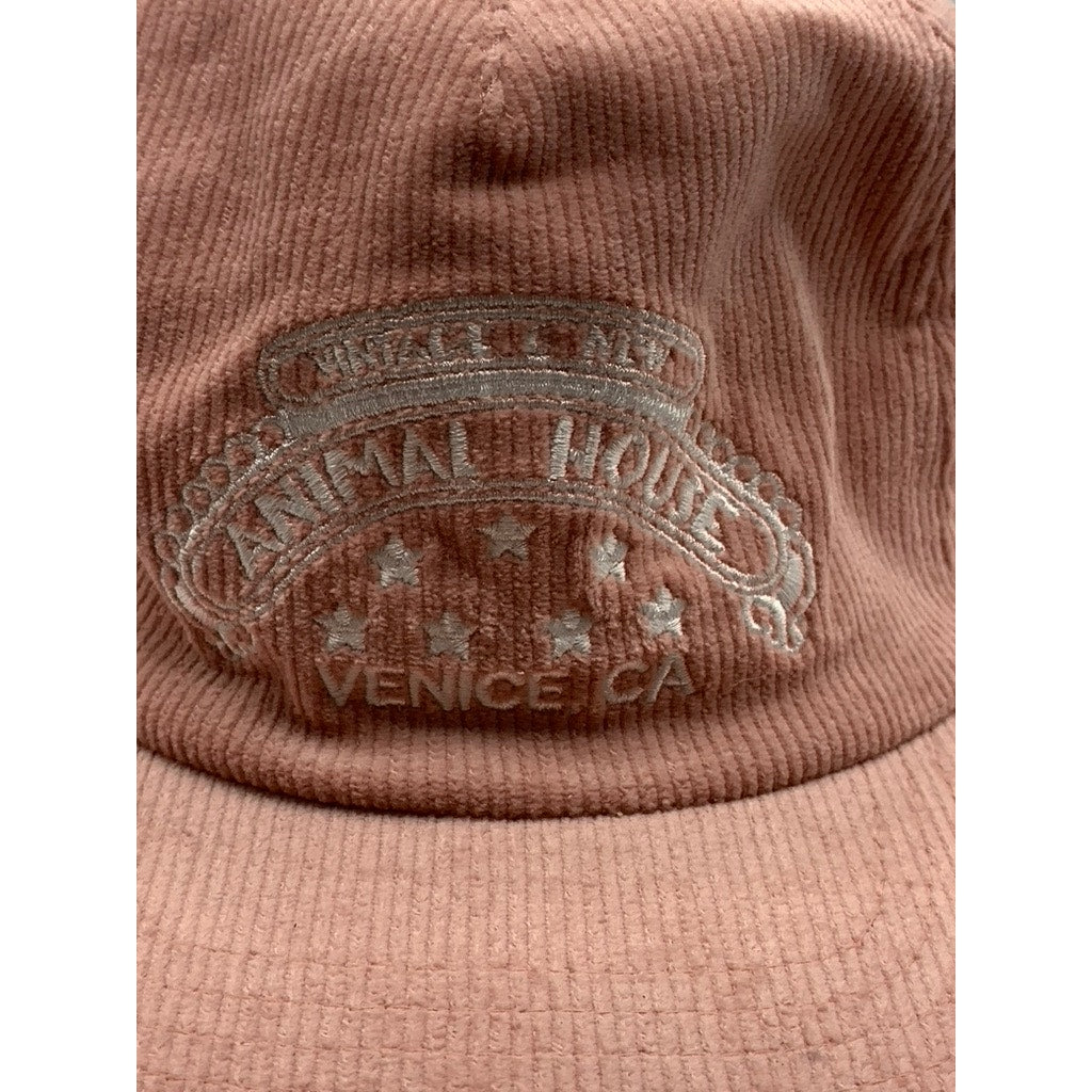 ANIMAL HOUSE Academy Fits Unisex Light Pink Embroidered Logo Corduroy Snapback