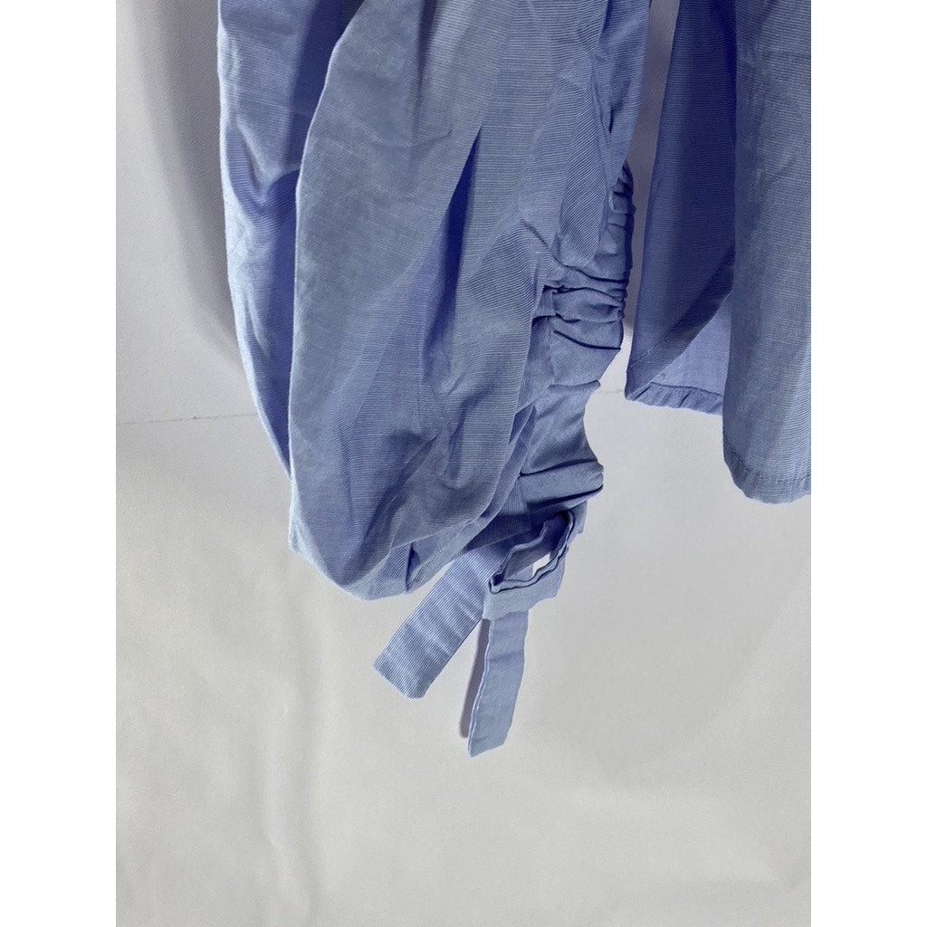 STELEN Women's Light Blue V-Neck Button-Up Balloon Tie Sleeve Top SZ S